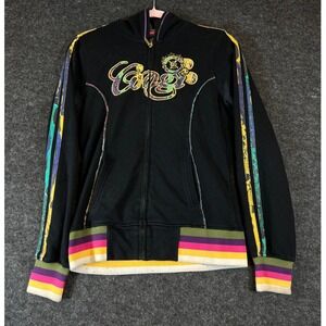 Vintage Y2K Coogi Hoodie Womens Medium Black Zip Up Embroidered Logo Sweatshirt